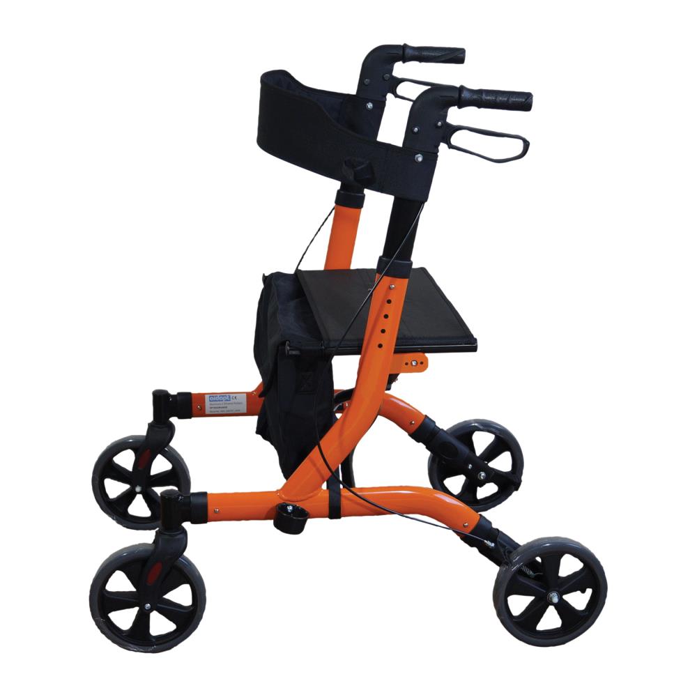 Aidapt Deluxe Ultra Lightweight Folding 4 Wheeled Rollator - Orange frame side view