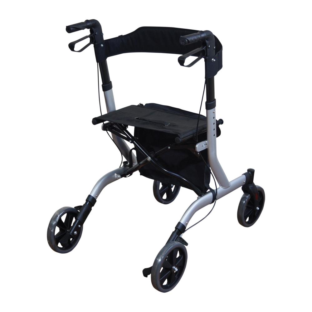 Aidapt Deluxe Ultra Lightweight Folding 4 Wheeled Rollator - Grey frame rear side view 