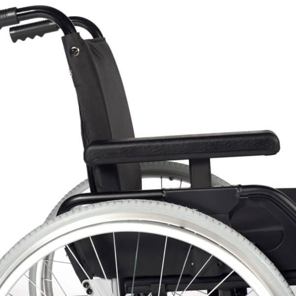 Breezy RubiX² Folding Wheelchair - Rounded front armrest.